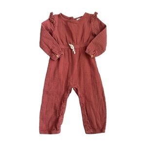 City Mouse Crinkle Cotton Waist Tie Romper In Brick Dust